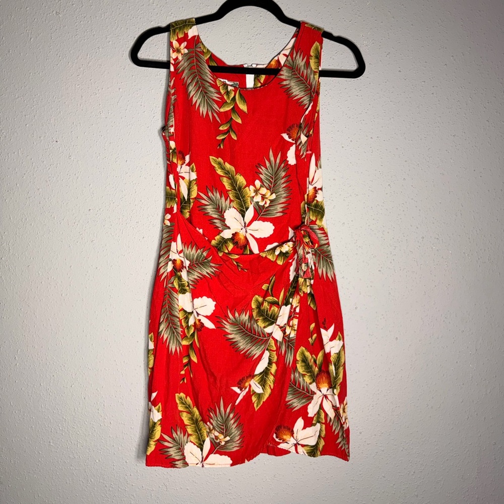Vibrant Red Floral Midi Dress
